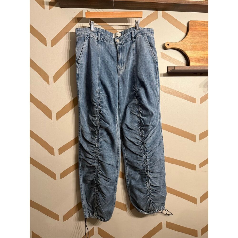 KanCan Blue Denim Ruched Front Panels Madison Mid Rise Baggy Fit Jeans Size 30